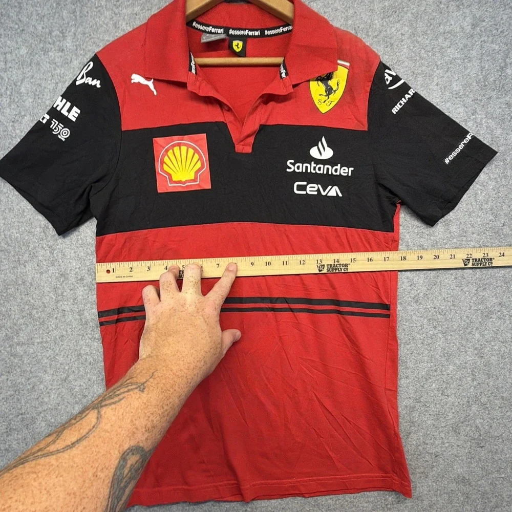Puma Ferrari Scuderia Polo Shirt Red Black Men Small Motorsport Logo Preppy Auto